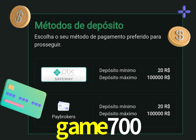 O cassino game700 oferece uma grande variedade de métodos de pagamento